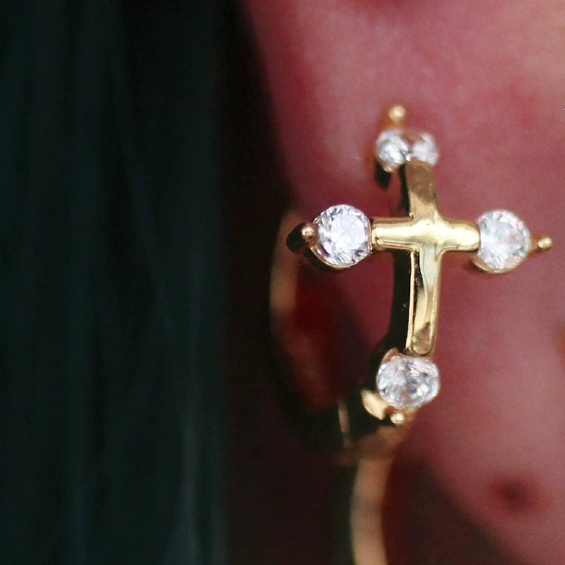 Pavé Diamond Cross Ear Cuff 925 Sterling Silver