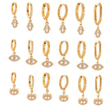 18K Gold Plated Evil Eye CZ Pendant Earrings – Sparkling Full Zircon Hoop Earrings, Minimalist INS Style Stainless Steel Jewelry