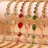 18K Gold Plated Stainless Steel Crystal Glass Bracelet – Elegant Oval Cut, Color Retaining Jewelry
