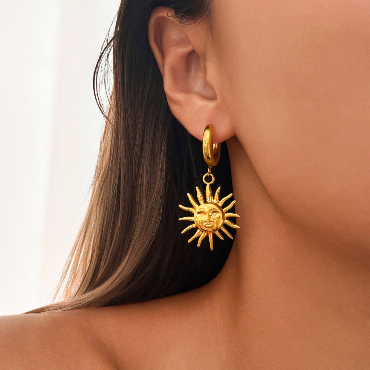 Sun & Portrait Pendant Earrings