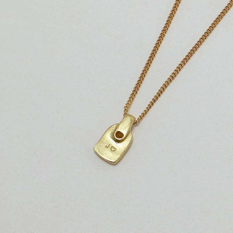 S925 Sterling Silver Matte Gold Mini Square Pendant Necklace