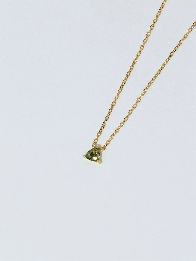 S925 Sterling Silver Olive Green Triangle Cubic Zirconia Necklace