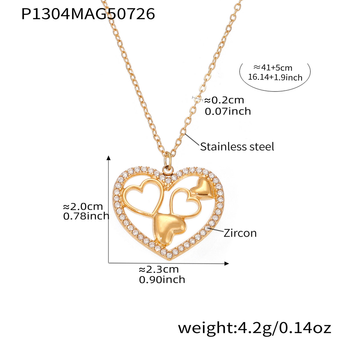 18K Gold Plated Stainless Steel Heart Zircon Pendant Necklace – Trendy & Versatile