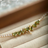 Misty Forest Olive Green Zircon Heart & Bow Jewelry Set – Earrings, Ear Cuffs & Bracelet, Vintage-Inspired Sparkling Design