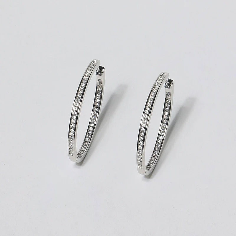 S925 Sterling Silver Moissanite Pavé Large Hoop Earrings