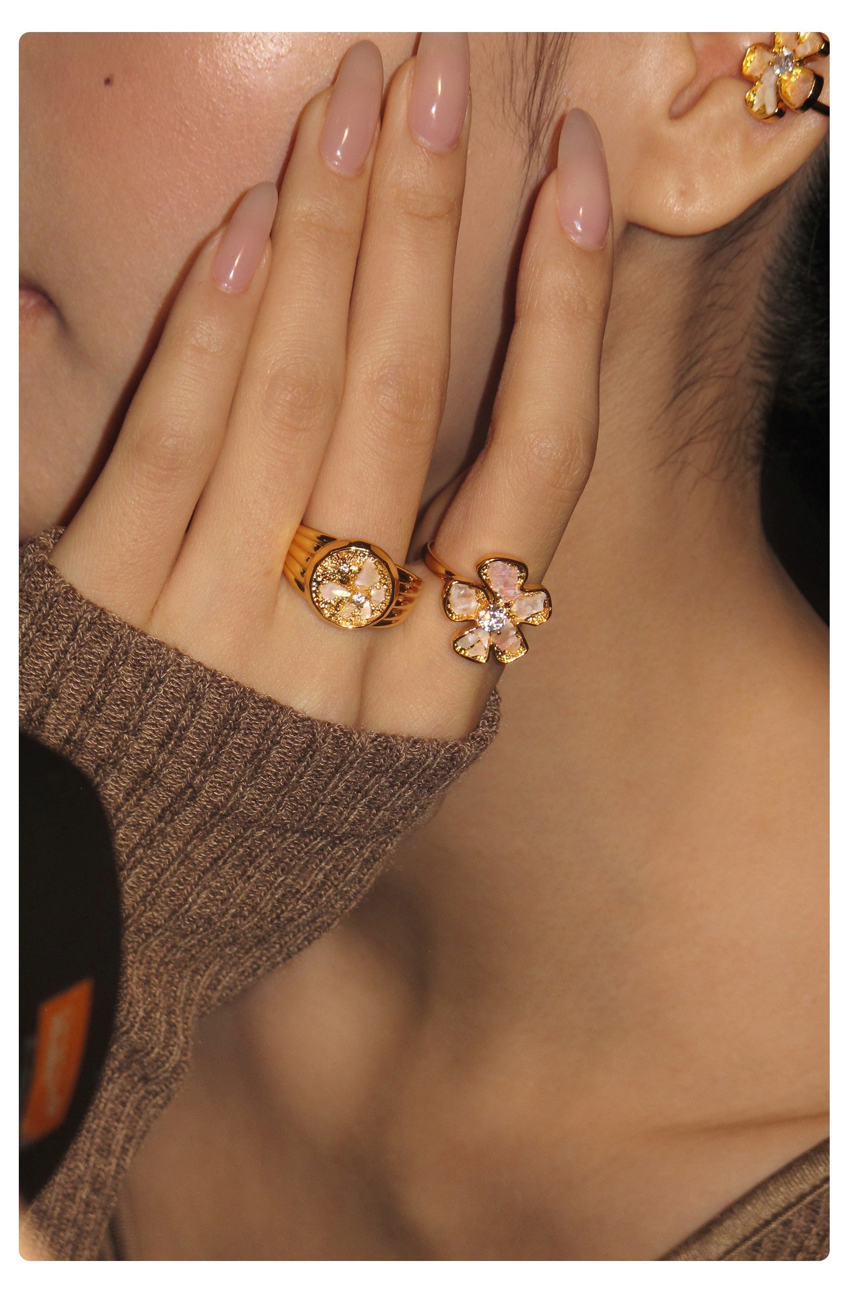 floral adjustable ring art deco cocktail ring