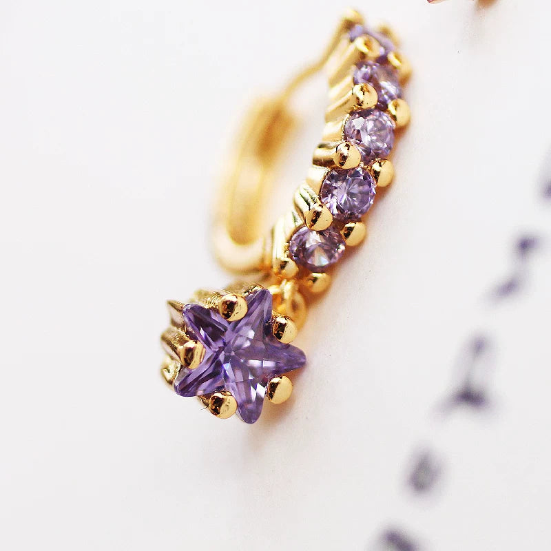 Purple Butterfly Star Cartilage Hoop 925 Sterling Silver