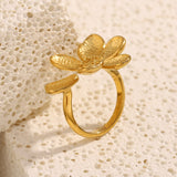 French Vintage-Inspired Floral Ring – 18K Gold Plated Stainless Steel Open Band, Elegant Minimalist Jewelry for Women