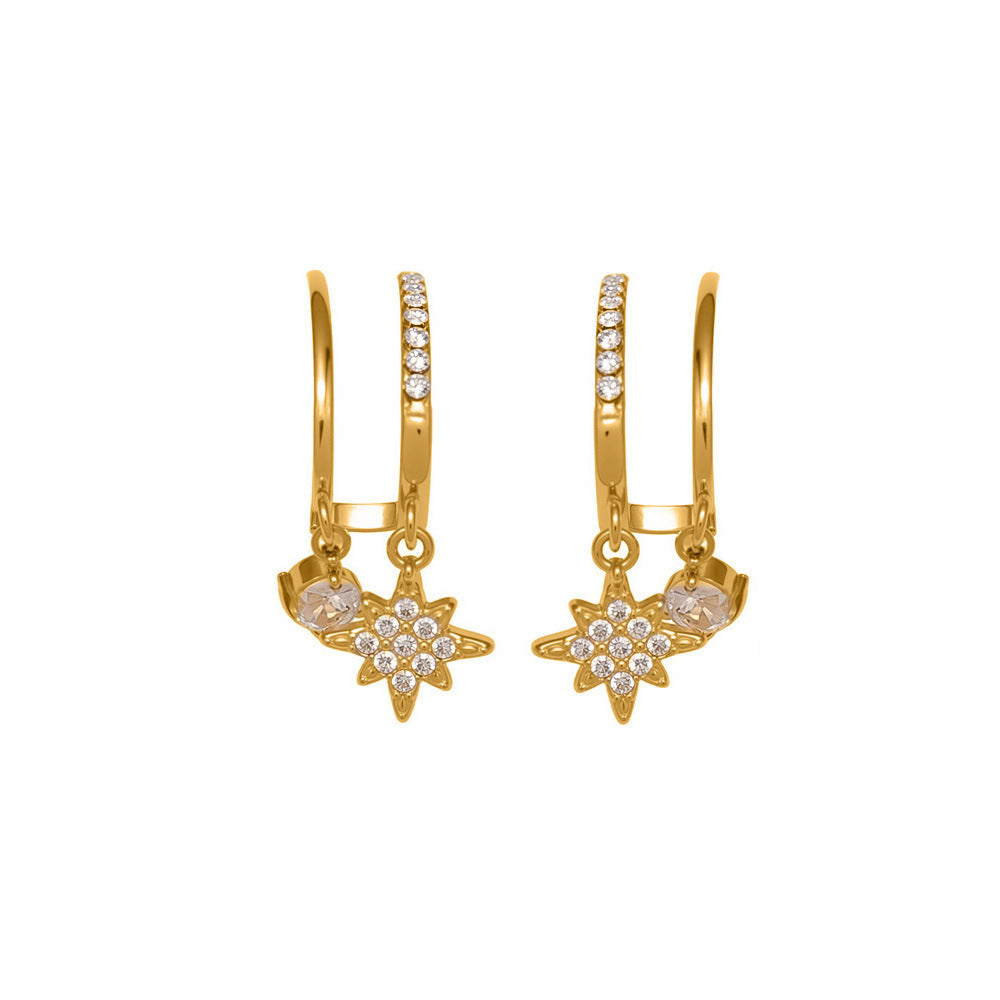 Starburst CZ Drop Hoop Earrings