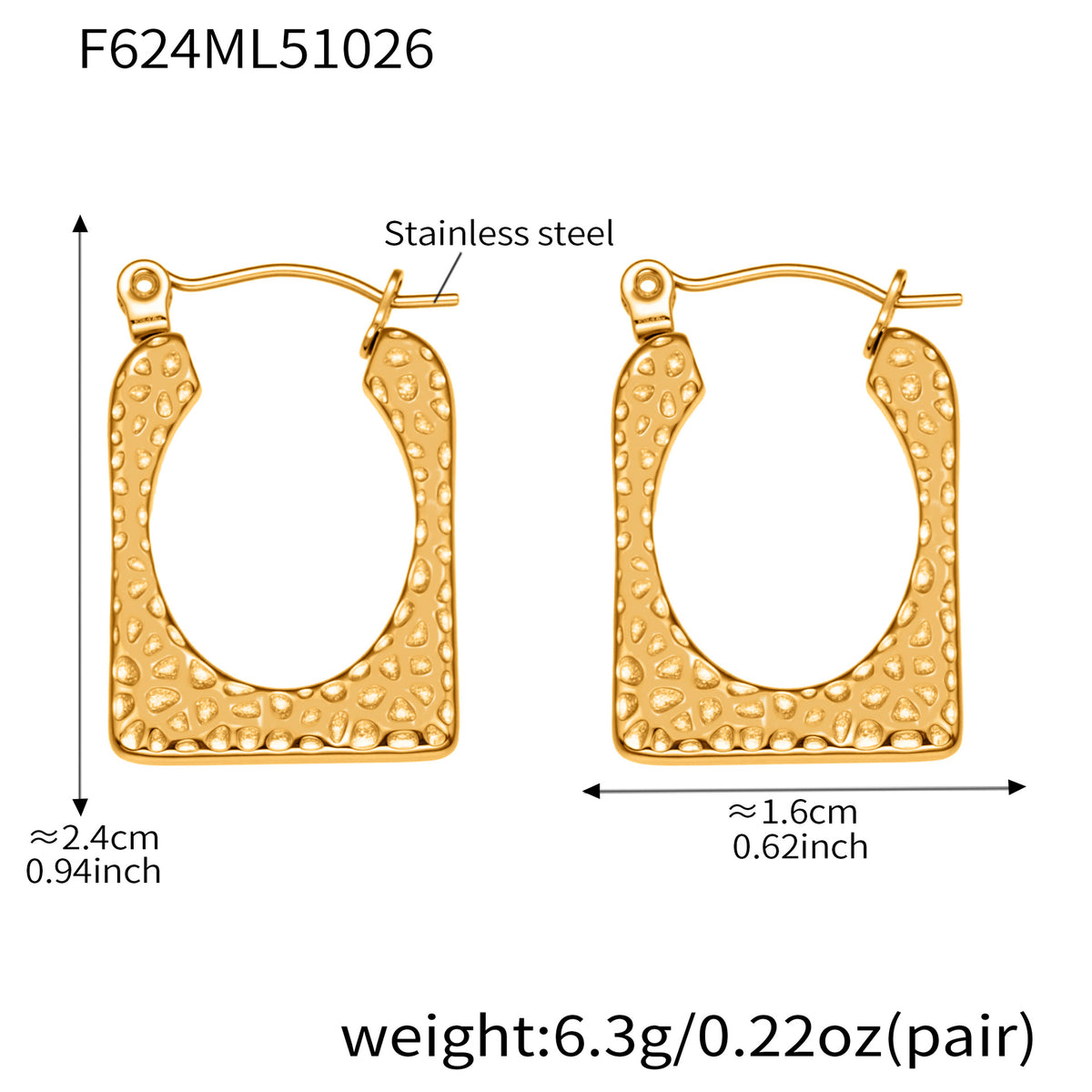 Hammered Geometric Solid Earrings – PVD 18K Gold-Plated, Minimal & Bold