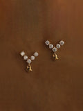 S925 Sterling Silver Mini V-Shaped Cubic Zirconia Star Drop Stud Earrings