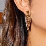 Vintage Enamel Leopard Heart Earrings