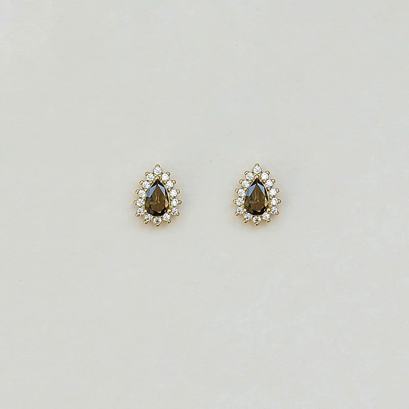 S925 Sterling Silver Teardrop Olive Green Cubic Zirconia Stud Earrings