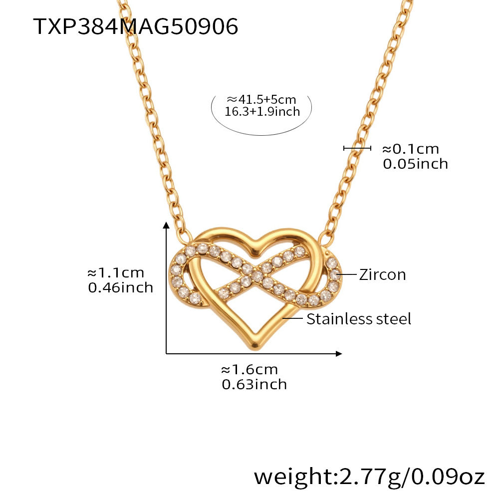 Infinity Heart Pavé Necklace & Bracelet – Dainty Layered Chains, PVD Gold Stainless Steel