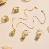 18K Gold Plated Titanium Steel Jewelry – Natural Blue Turquoise Necklace, Earrings & Open Ring