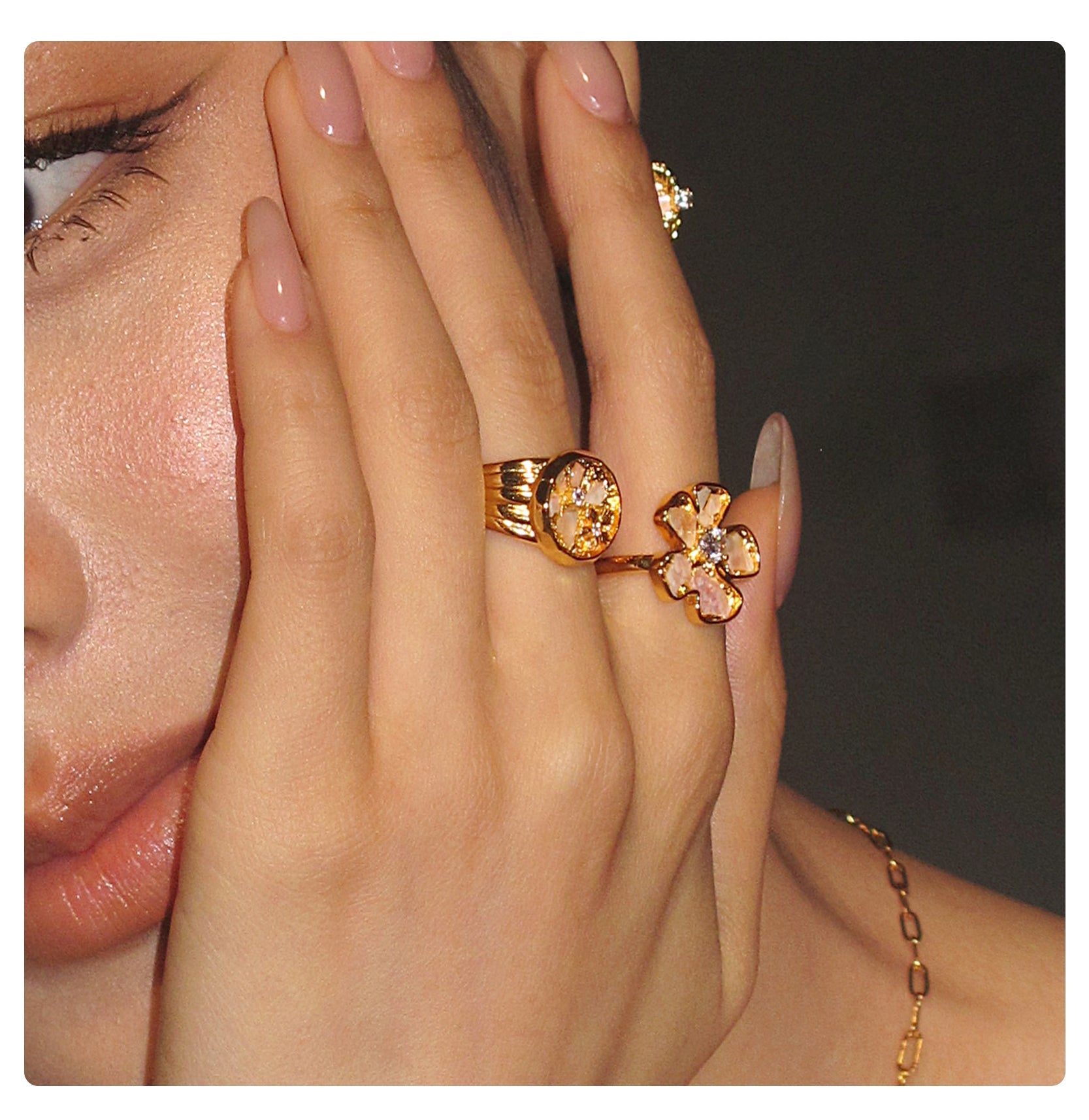 floral adjustable ring art deco cocktail ring