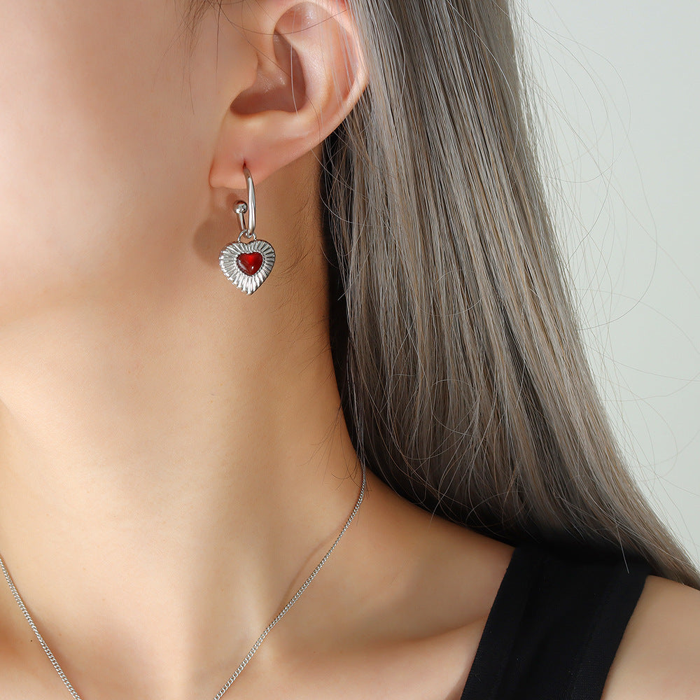 Elegant Red Agate Heart Jewelry Set – 18K Gold Plated Stainless Steel Necklace & Earrings, Timeless Luxury Design for Women