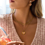 Pink Cat Eye Heart Pendant Necklace