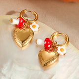 Heart Geometric Enamel Drop Earrings