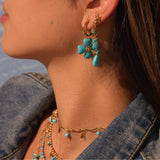 Turquoise Natural Stone Jewelry – Bohemian Necklace, Ring & Earrings, 18K Gold Plated Titanium Steel, Chic Minimalist Style