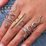 Stainless Steel Snake Ring – Minimalist Serpent Open Band, Adjustable Titanium Steel Statement Ring