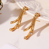 18K Gold-Plated Branch CZ Stud Earrings – Minimalist Geometric Design