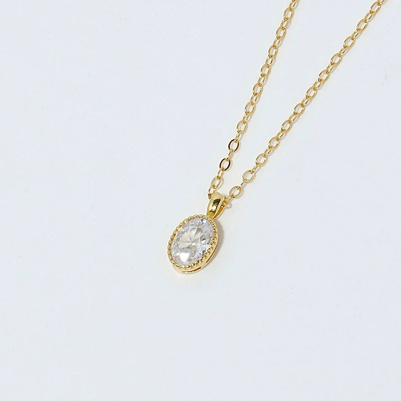 S925 Sterling Silver Oval “Dove Egg” Cubic Zirconia Pendant Necklace
