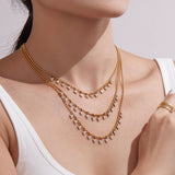 Triangle Tassel CZ Necklace & Bracelet – Stainless Steel, Delicate & Chic