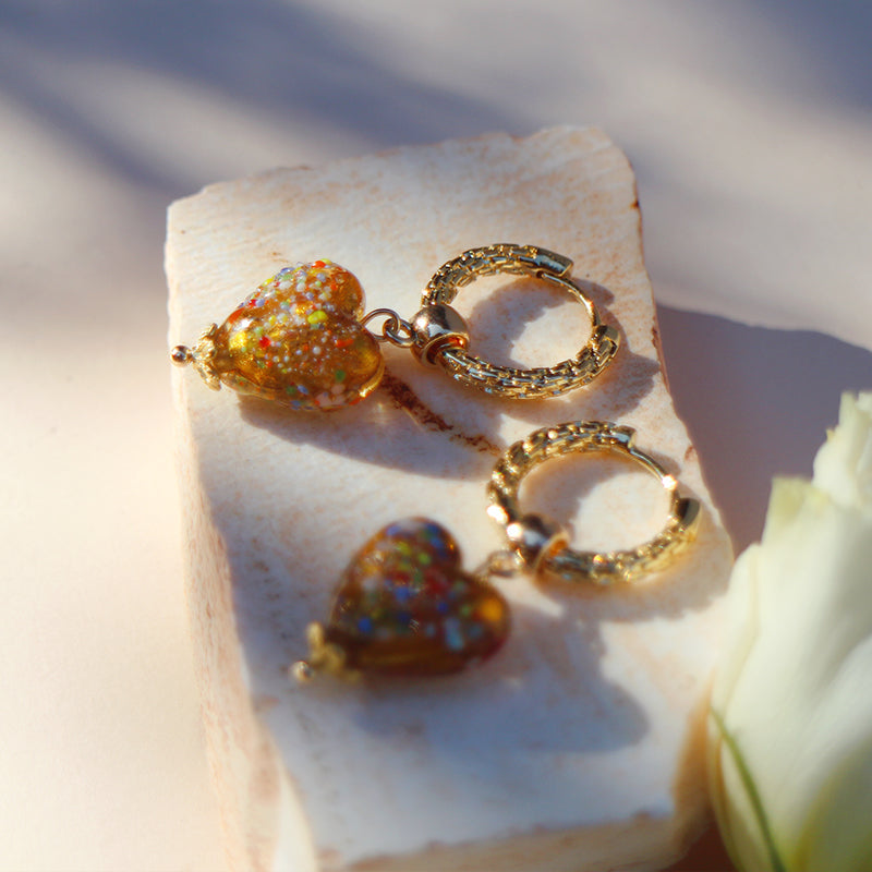 heart charm hoop earrings