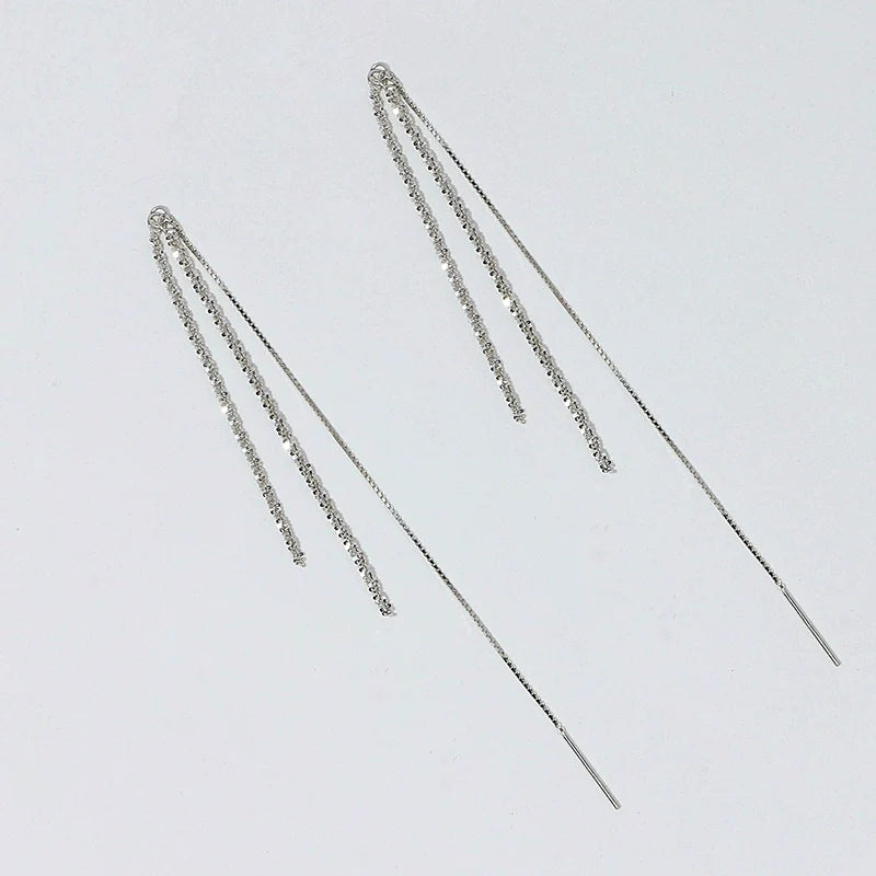 S925 Sterling Silver Italian Chain Tassel Threader Earrings