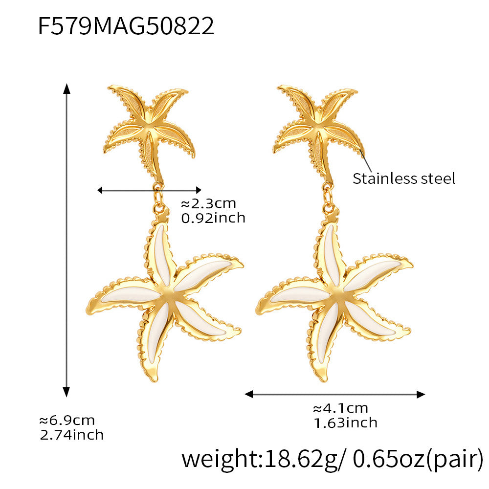 Large & Small Starfish Earrings – 18K Gold Plated Stainless Steel, PVD Coating, Statement Fashion Jewelry