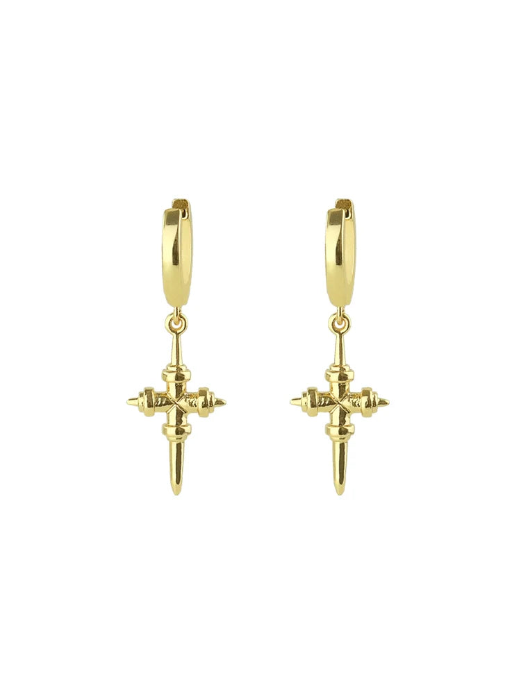 Gold Sparkle Mini Cross Hoop Earrings