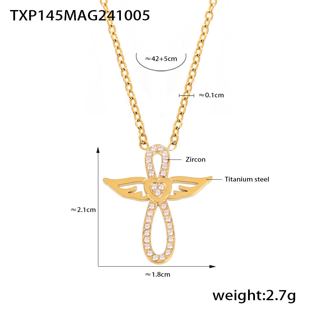 Angel Wings CZ Layered Necklace Bracelet
