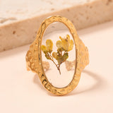 Sweet Dried Flower Resin Ring – Adjustable Stainless Steel Band, Cute Eternal Blossom Jewelry for Women