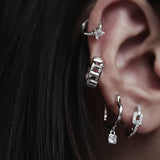 Heavy Square Statement Ear Earrings 925 Sterling Silver