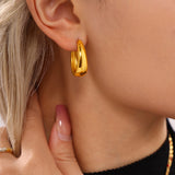 Vintage Geometric Oval Hoop Earrings – Gold-Plated Stainless Steel