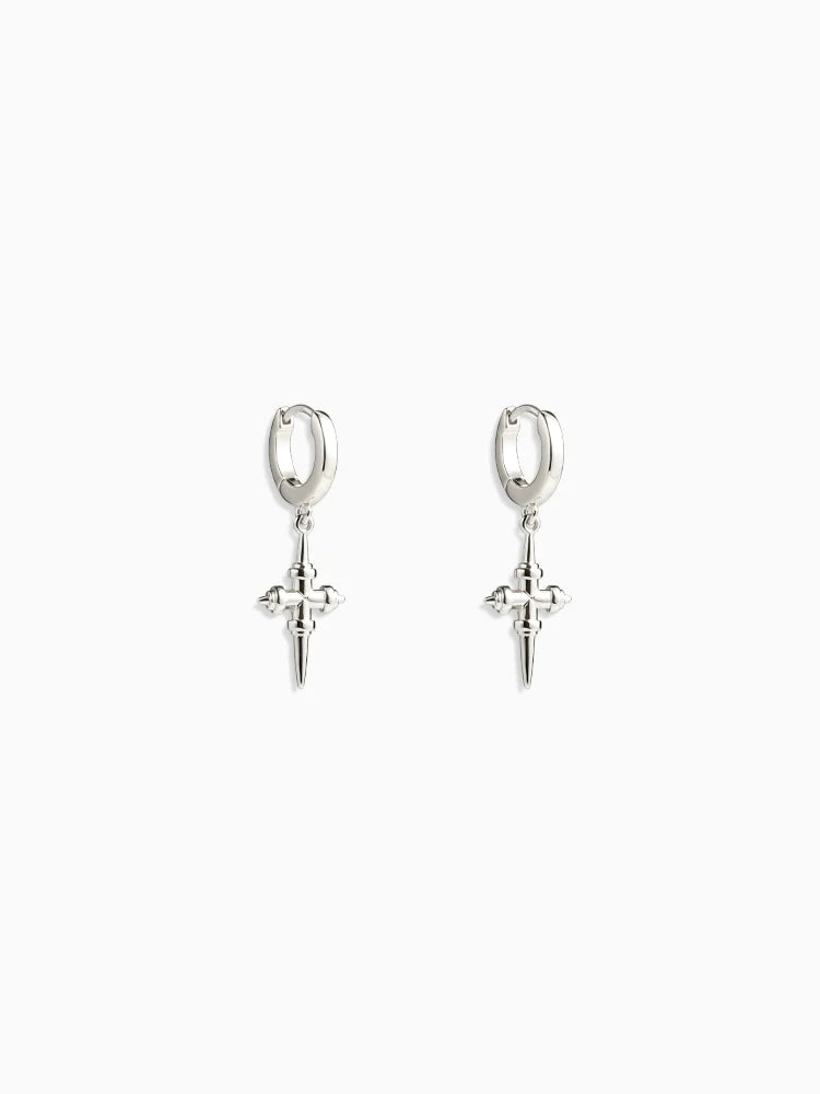 Mini Cross Vintage Hoop Stud Earrings
