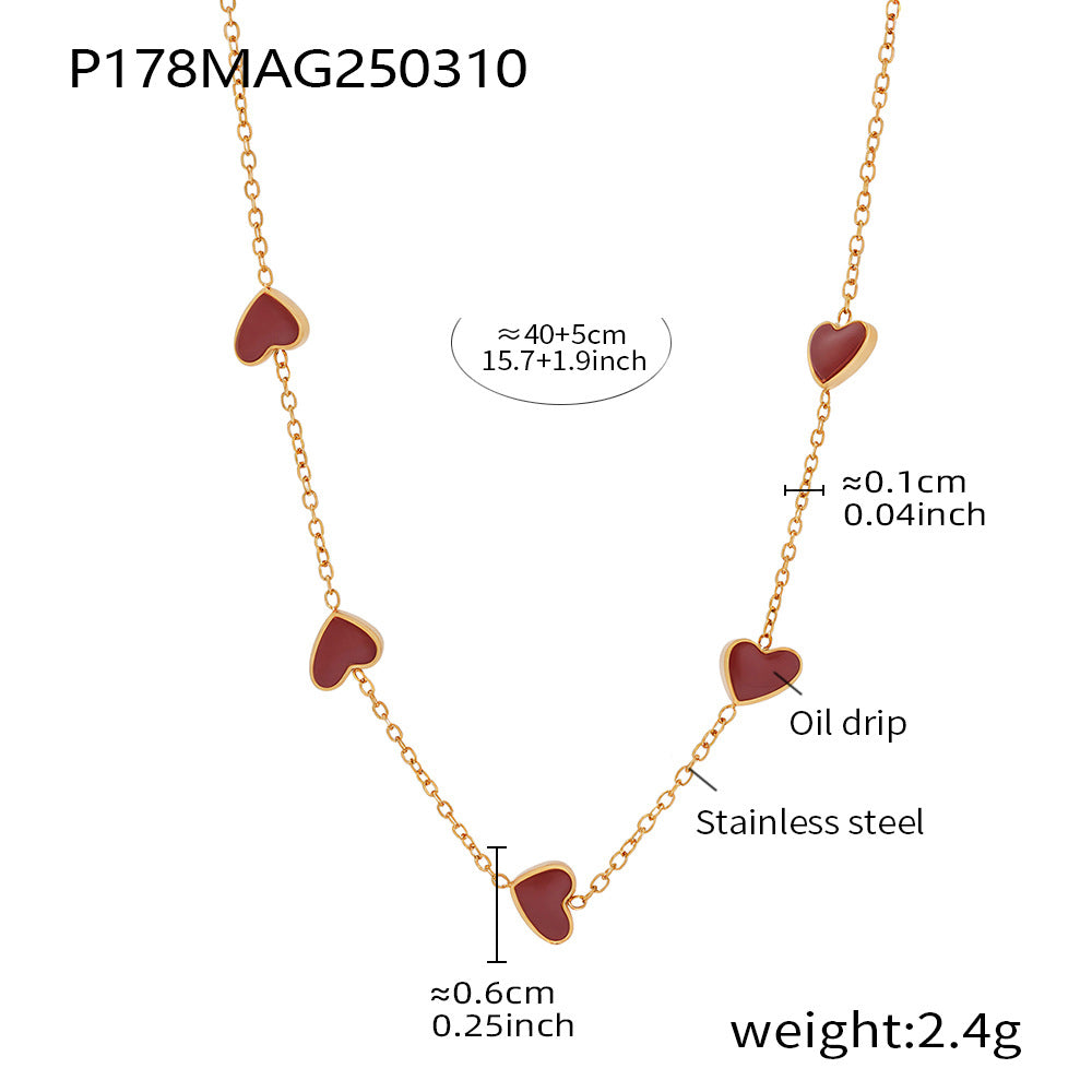 Stainless Steel Heart Pendant Necklace – 3D Weight Design, Colorful Enamel Choker for Women