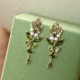 Misty Forest Olive Green Butterfly Zircon Jewelry Set – Earrings, Ear Cuffs, Bracelet & Necklace, Vintage-Inspired Sparkling Design