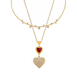 Heart-Shaped CZ Pendant Layered Necklace – Stainless Steel, Luxurious & Elegant