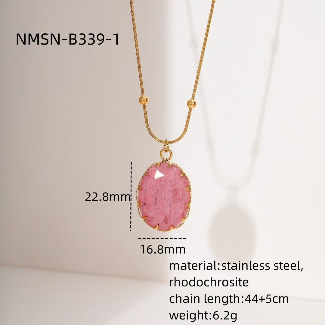 New Rhodochrosite 18K Gold Titanium Steel Necklace for Women – Elegant Minimalist Pendant, Fashion Luxury Stainless Steel Jewelry