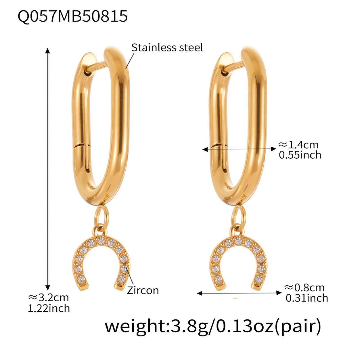 5A Zircon Horseshoe Hoop Earrings – PVD Gold Plated Stainless Steel, Minimalist Sparkling Pendant Jewelry