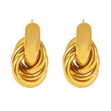 Minimalist Twisted Line Hoop Stud Earrings – 18K Gold PVD Stainless Steel, Modern Small Statement