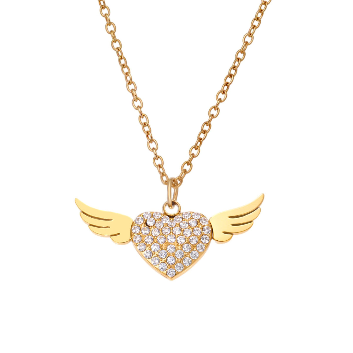 Paved Heart Wing Zircon Pendant Double-Layer Necklace