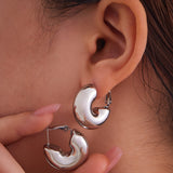 Polished Stainless Steel Chunky Hollow C-Hoop Earrings – 18K Gold Plated Minimalist INS Style Jewelry