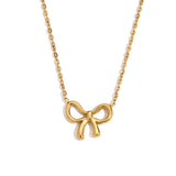 Cute Bow Pendant Necklace & Stud Earrings – 18K Gold Plated Stainless Steel, Minimalist Chic Jewelry for Women