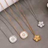 Double-Sided Engraved Five-Petal Flower Necklace & Bracelet – Stainless Steel, Delicate Design