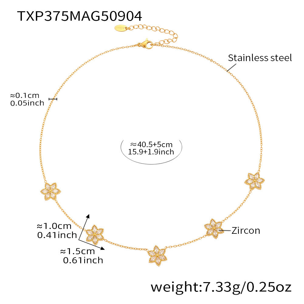 Six-Petal Flower CZ Tassel Necklace – 5A Zircon, Delicate & Elegant Design