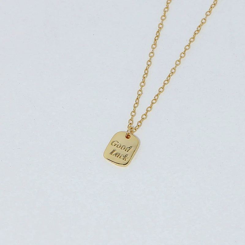 S925 Sterling Silver Good Luck Engraved Gold Pendant Necklace