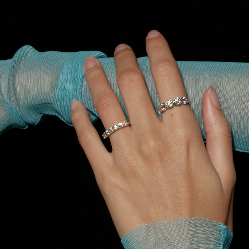 S925 Sterling Silver Moissanite Pave Full-Diamond Ring